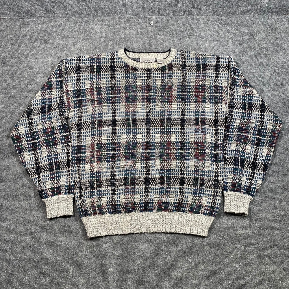 Vintage‎ Method Men Large Geometric Knit Sweater Multi-Color Crewneck 90s Retro